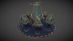 Table service drink, food, castle, wine, medieval, table, tray, goblet, service, holiday, metal, jug, antiques, forged, jeweler, glass, house