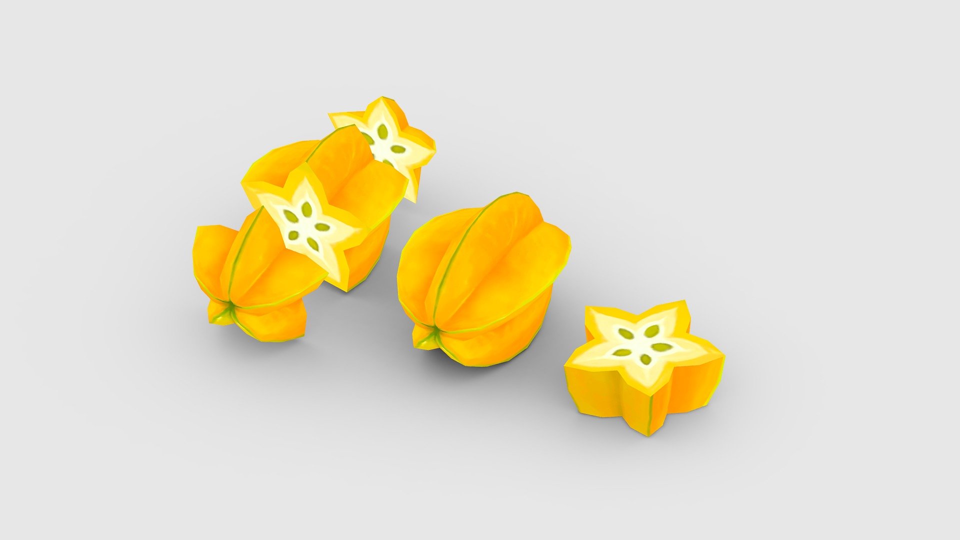 Cartoon ripe starfruit - carambola and slice Low-poly 3D model - Cartoon ripe starfruit - carambola and slice - Buy Royalty Free 3D model by ler_cartoon (@lerrrrr) 3d model
