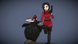 Ada Wong and black cock residentevil, rooster, cock, handpainted, lowpoly, stylized, anime, funny, ada_wong, noai, leonskennedy