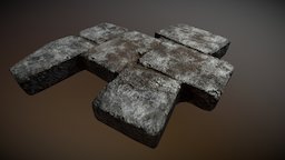 Rustic Pavers Set02 Low Poly | Gray Stone brick, blocks, ground, walkway, old, gameobject, groundstone, substance-painter, gameasset, environment