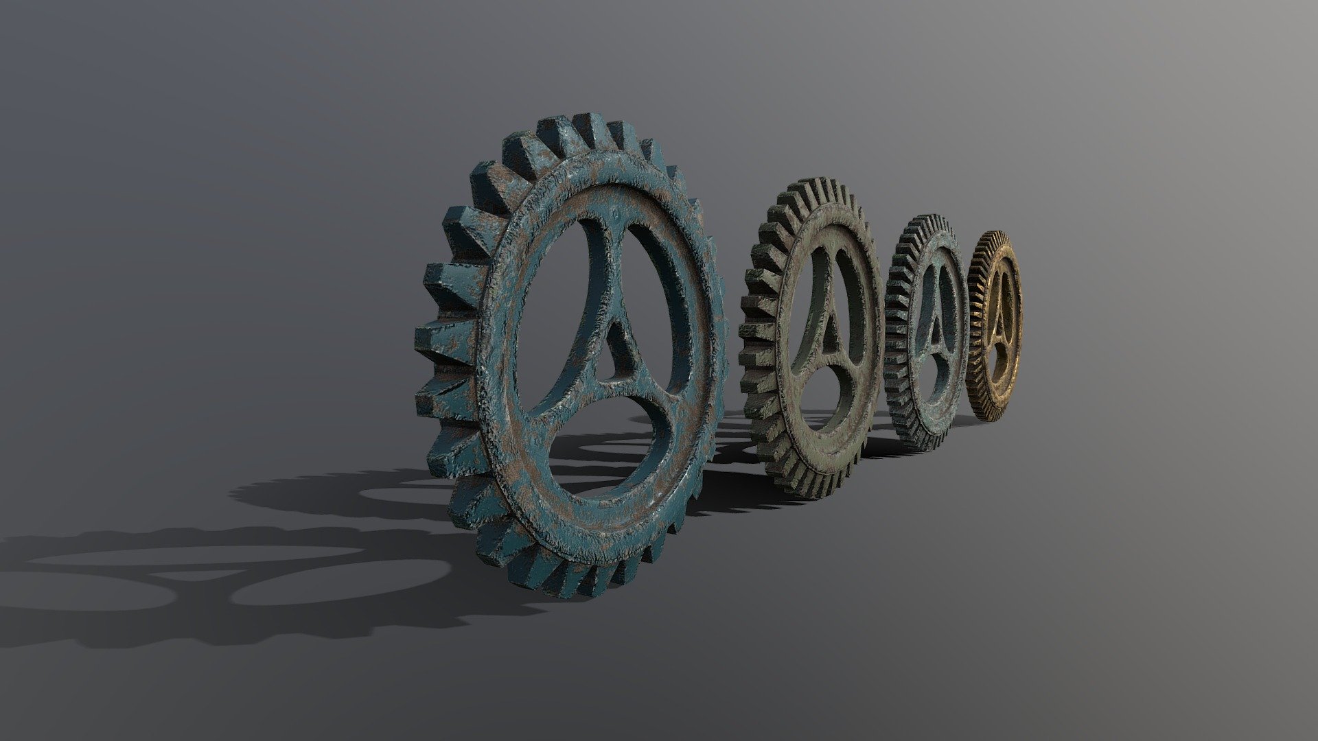 Industrial Gear Set 06

All objects Modelled to give a worn, aged look to each Gear, which you can easily build up a complex Gear system to fit within your project/scene

Great assets if you are creating a Steampunk scene!

Modelled in Blender 2.80 

3 Formats included:

Blend

Fbx

Obj/Mtl

All Textures

Textured in Substance Painter 2

Approximate Diameter of each Gear: 400cm

Scale: 1.000 Metric

2K Resolution Maps / PBR /: Colour, Metallic, Roughness &amp; Normal 

(Height Maps provided in the Textures folder if you wish to use them)

2048 x 2048 Maps

Origin of all Models: Centre Of Mass

Please note if you are using EEVEE:

You may need to go into the Render Properties Tab - Performance - Enable High Quality Normals

Unwrapped - non overlapping UVs

Clean Topology, no loose or double Vertices

Of course any of these Objects can be duplicated as many times as you like - Multiple Industrial Gears!

Thanks for your interest &amp; Support!

MagicCGIStudios - Industrial Gear Set 06 - Buy Royalty Free 3D model by MagicCGIStudios 3d model