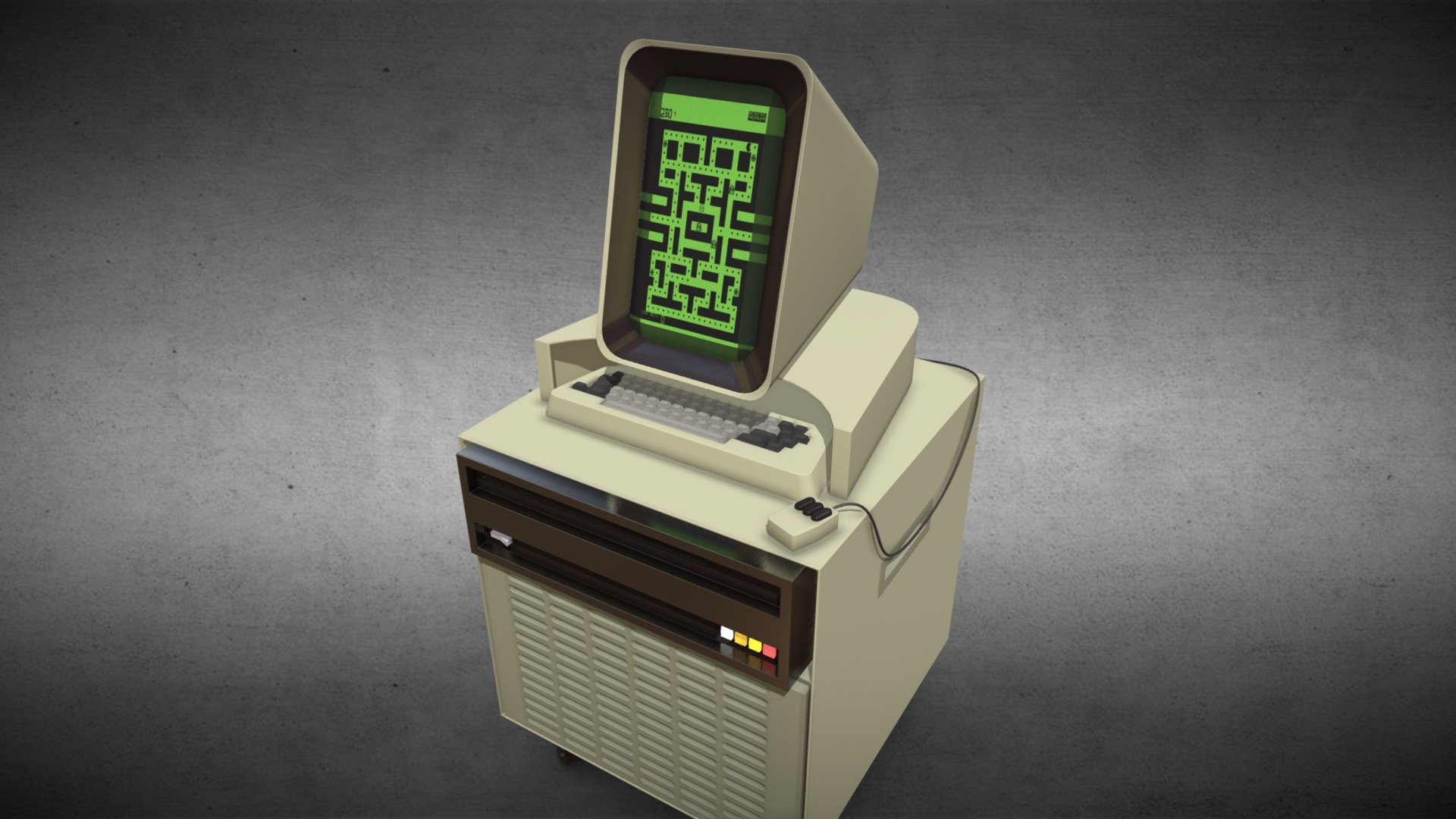 This model of the Xerox Alto, a revolutionary microcomputer from 1973, showcases the essential design elements of this influential machine. Resembling a compact office cabinet with its beige-colored exterior and prominent Xerox branding, the 3D representation allows users to explore its front panel features, including an array of buttons, switches, and indicator lights.

This model highlights the Alto's historical significance as the first computer to introduce concepts such as the GUI, mouse input, Ethernet networking, and the foundational principles of desktop computing, providing an immersive and educational experience into the origins of modern computing 3d model