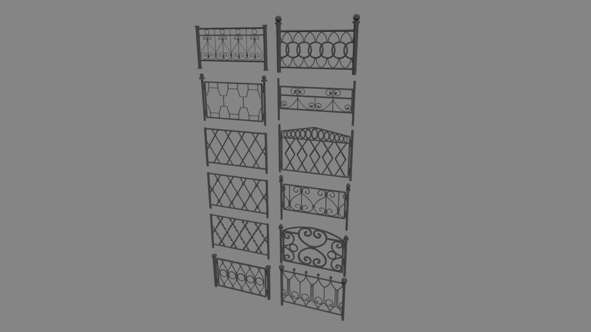 This model contains a Fences Pack based on real city fences which i modeled in Maya 2018. There is one unique material, a black material with 12 different UVS, one for each different fence which are available individually on my profile.

These models will be part of a huge city elements pack which will be added as a big pack and separately on my profile.

If you need any kind of help contact me, i will help you with everything i can. If you like the model please give me some feedback, I would appreciate it.

Don’t doubt on contacting me, i would be very happy to help. If you experience any kind of difficulties, be sure to contact me and i will help you. Sincerely Yours, ViperJr3D - Fences Pack - Buy Royalty Free 3D model by ViperJr3D 3d model