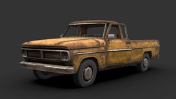 Rustworld Pickup truck, abandoned, prop, post-apocalyptic, wreck, pickup, rusty, destroyed, utility, ute, 4ktextures, vehicle, lowpoly, gameasset, car, gameready, noai