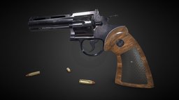CG Revolver | PBR Render revolver, bullets, metal, scratches, substance, painter, blender, wood, gun