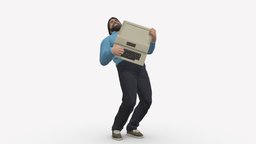 001030 happy beard man with computer computer, style, happy, people, beard, miniatures, realistic, character, 3dprint, model, man