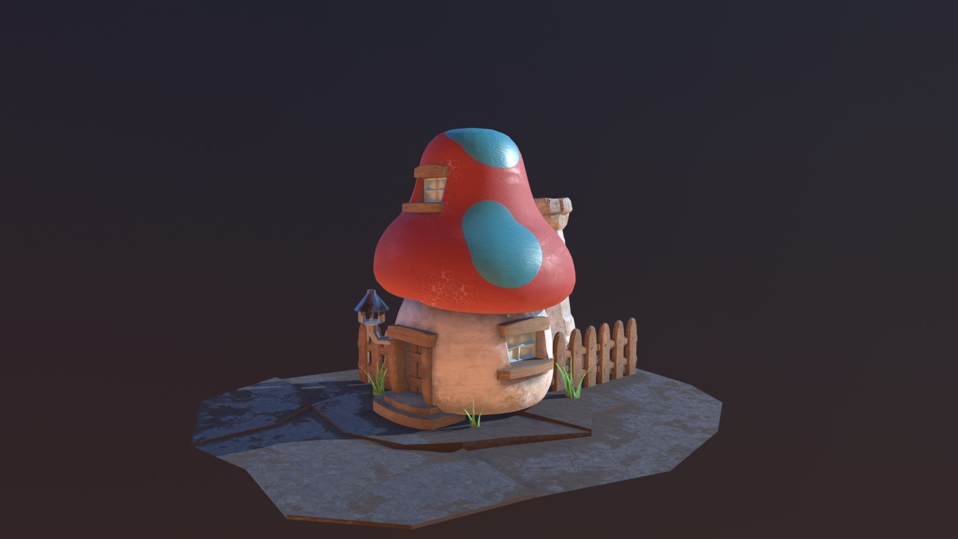 A tiny fantasy house inspired by Smurfs cartoon - Smurf's Hut - 3D model by Karolina Zygadlo (@karolinazygadlo) 3d model