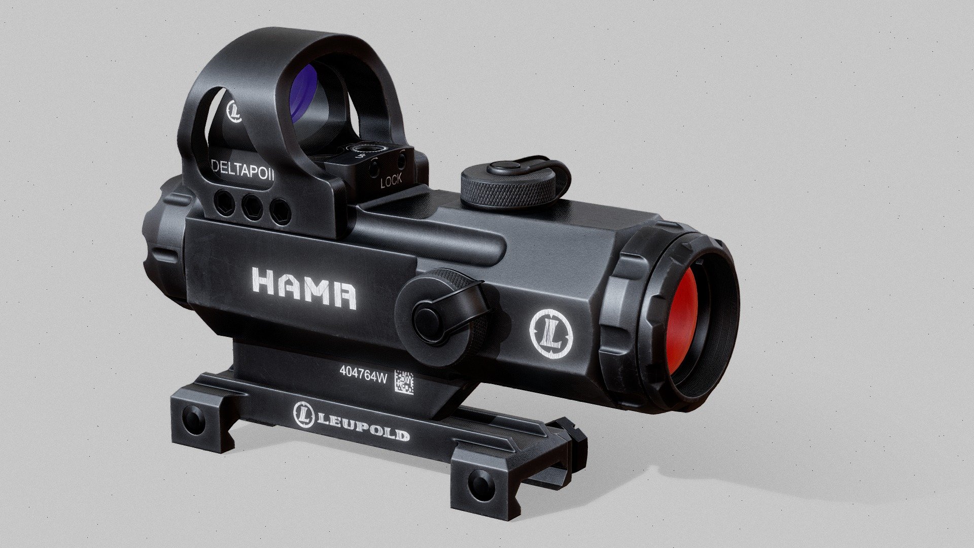3D model of the Leupold Mark 4 HAMR Scope and the Deltapoint red dot sight.

Made in Blender, Substance Painter, and Marmoset Toolbag.

I used 4K Textures for the HAMR scope, and 1K texture (roughness only) for the HAMR lens.

And 4K texture for the Deltapoint sight, and 1k texture for the Deltapoint lens.

HAMR Polycount:10042

HAMR Vertex count:18990

Deltapoint Polycount:4510

Deltapoint Vertex:2335 - Leupold Mark 4 HAMR Scope - Buy Royalty Free 3D model by ferasabdallah 3d model
