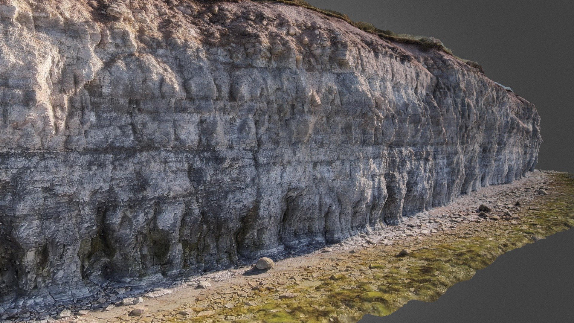 Section of the Panga cliff that is the highest cliff in Saaremaa Island, Estonia. Its composed of Silurian dolo- and limestones (Jaagarahu and Jaani Stage). Max height is 16.5 meters, length of the model being around 300 m.

Compiled from 145 drone photos.
English description of Estonian Silurian cliffs here: http://www.gi.ee/geoturism/SaarePangad_ENG_100dpiS.pdf - Panga Pank: Silurian Lime- And Dolostone Cliff - 3D model by Marko Kohv (@markokohv) 3d model