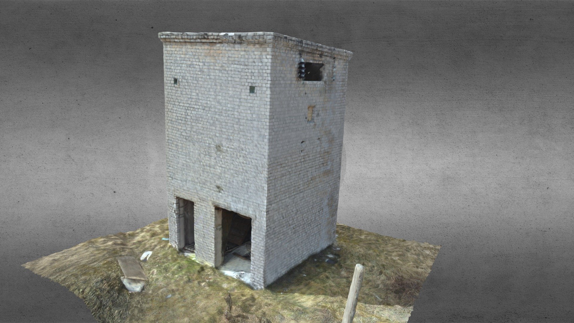 Abandoned USSR style building made of white bricks 3d model