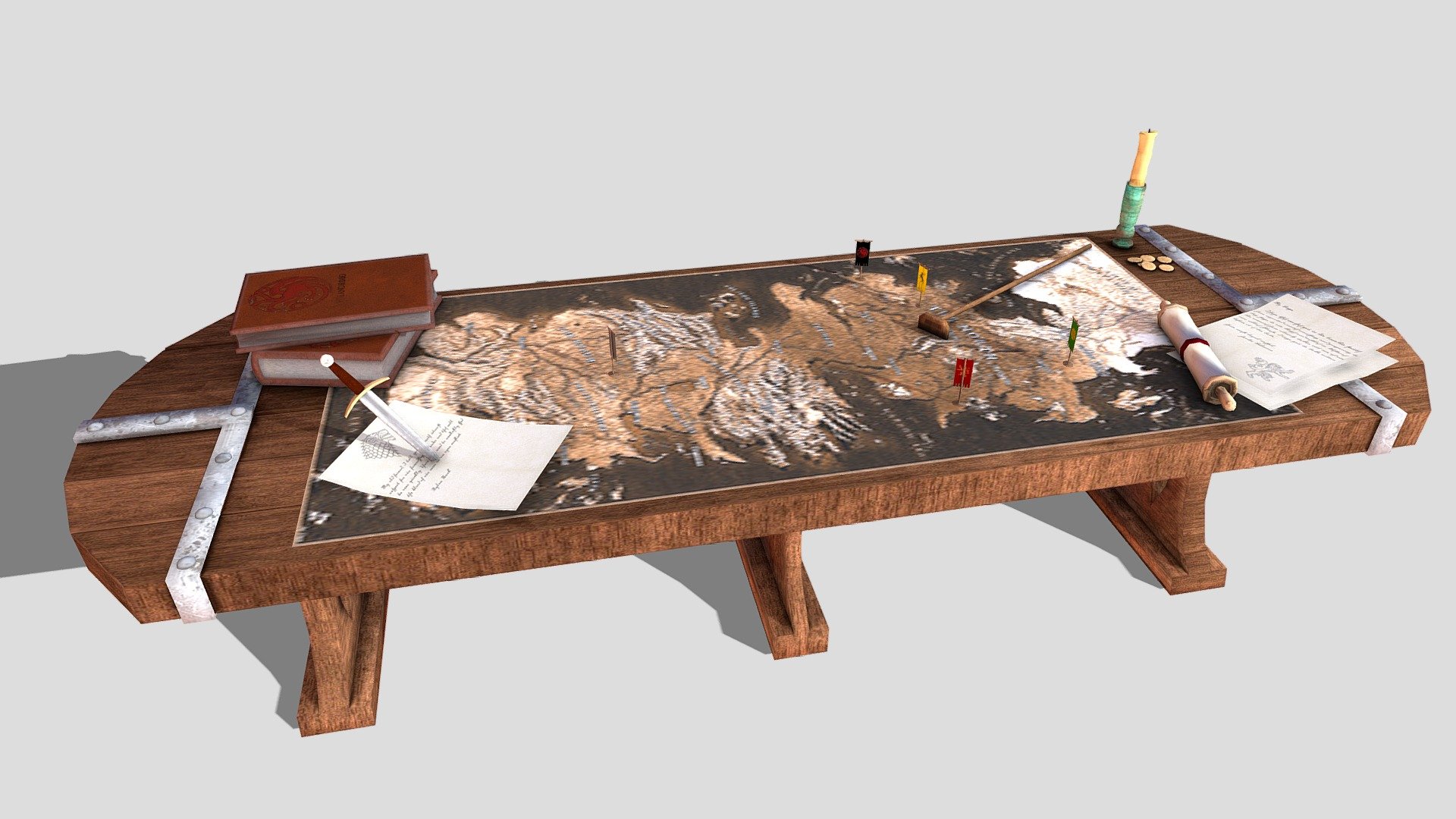 A commission made for Second Life and my first entry as a partner of this second life store. This low poly table has been inspired by the TV series Game of Thrones and serves as a prop in GoT inspired roleplay environments or as simple decorations in the world of Second Life.


An access link to the product can be found here:


https://marketplace.secondlife.com/p/Mw-War-Table-GOT/19454926



!Notice!


Unfortunately my affiliation with that store has since ceased and this product will receive no more updates 3d model