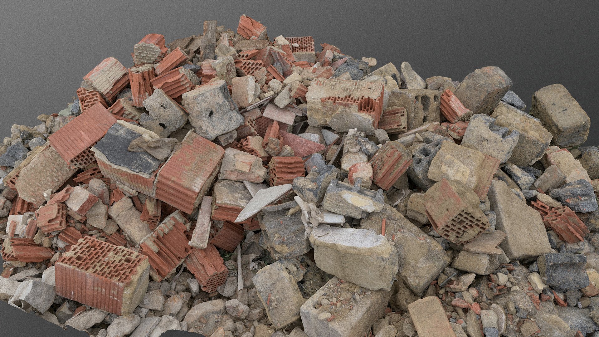 Building demolition demolished ruin White gray bricks and stones rubble debris pieces pile heap of scrap house material

photogrammetry scan (140x36mp), 5x8k textures + HD normals - Big rubble pile - Buy Royalty Free 3D model by matousekfoto 3d model