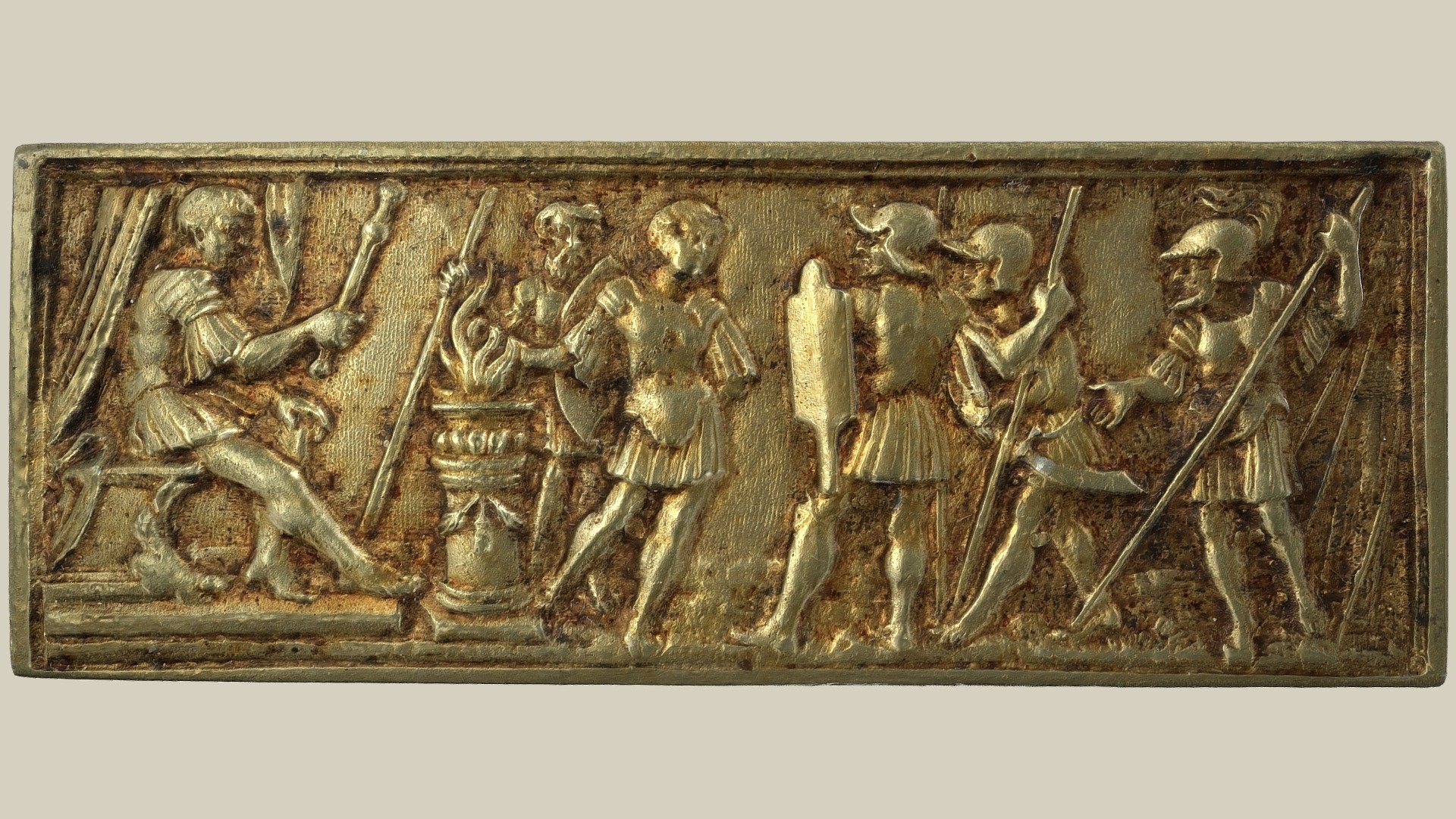 Gilded silver cast plaque with &ldquo;Scene from Roman History