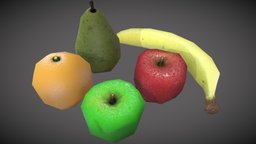 Super Low Poly Fruits pear, fruit, apple, banana, fruits, greenapple, low, poly