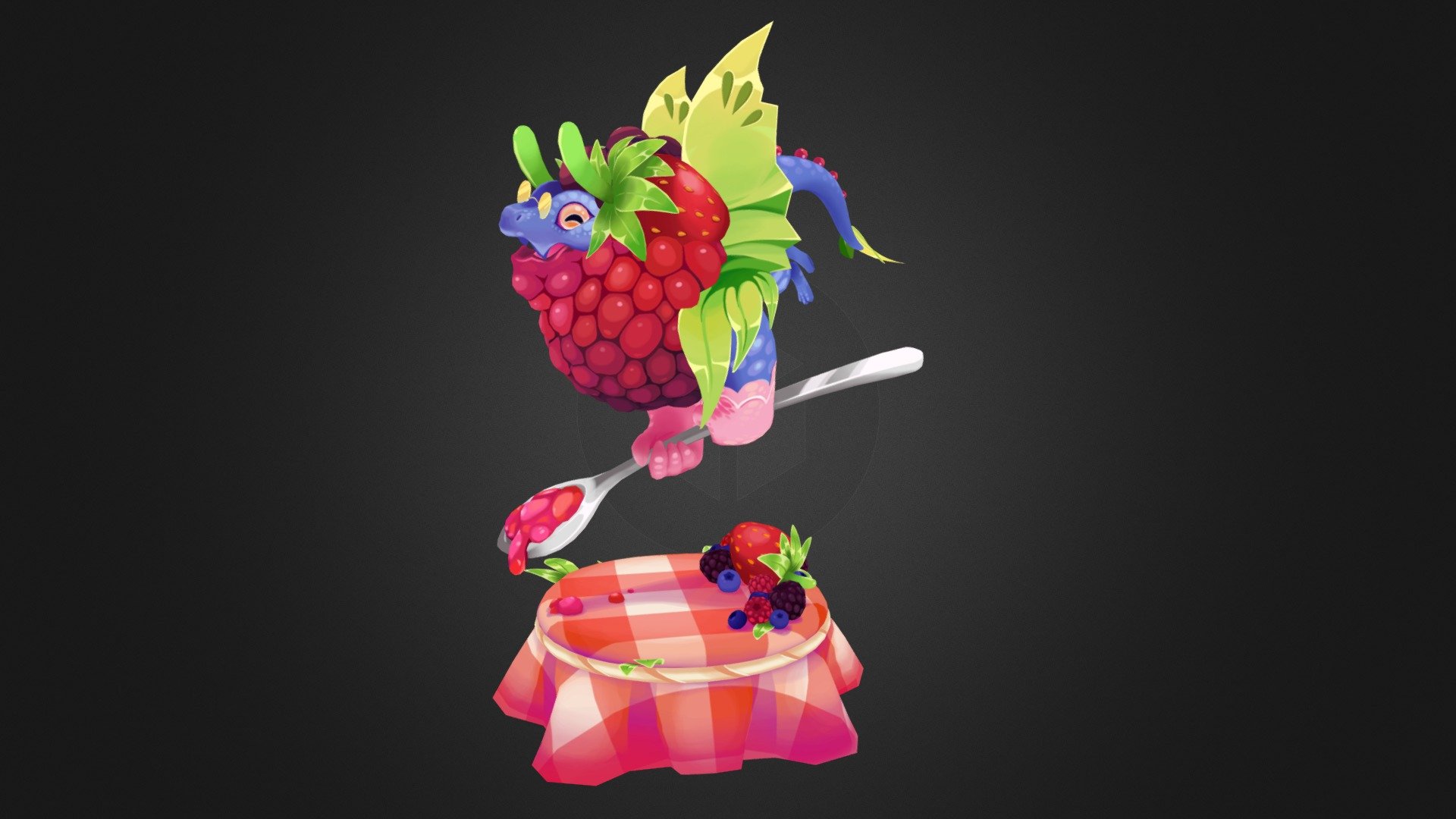 I was inspired by Jack Burke's 2021 Smaugust concepts. This berry dragon was one of the ones I was most excited to render into 3D. I hope you enjoy. Thank you to Jack for his amazing concept art. I couldn't have done this without him! 
His Instagram: https://www.instagram.com/magik_jack_art?hl=en
My Artstation: https://www.artstation.com/jac-art - Berry Dragon - 3D model by Jasmine Carter (@jac-art) 3d model