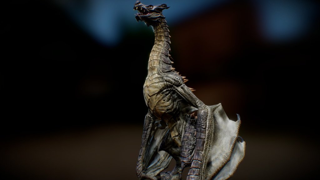 The original model from the game!  This was the first dragon ever made for Skyrim, and it took me three months to make (what with all the back-and-forth with programming, art and design).  All the variants - the Blood Dragons, the Ancient Dragons, etc - came later, and were all texture variants of this one, with low-poly mesh changes to the mesh.

As with all things art, there are elements of this guy I wish I could change, but ultimately I love this dude and I'm proud of him.  Hope you enjoy! - The Skyrim Dragon - 3D model by jonahlobe 3d model