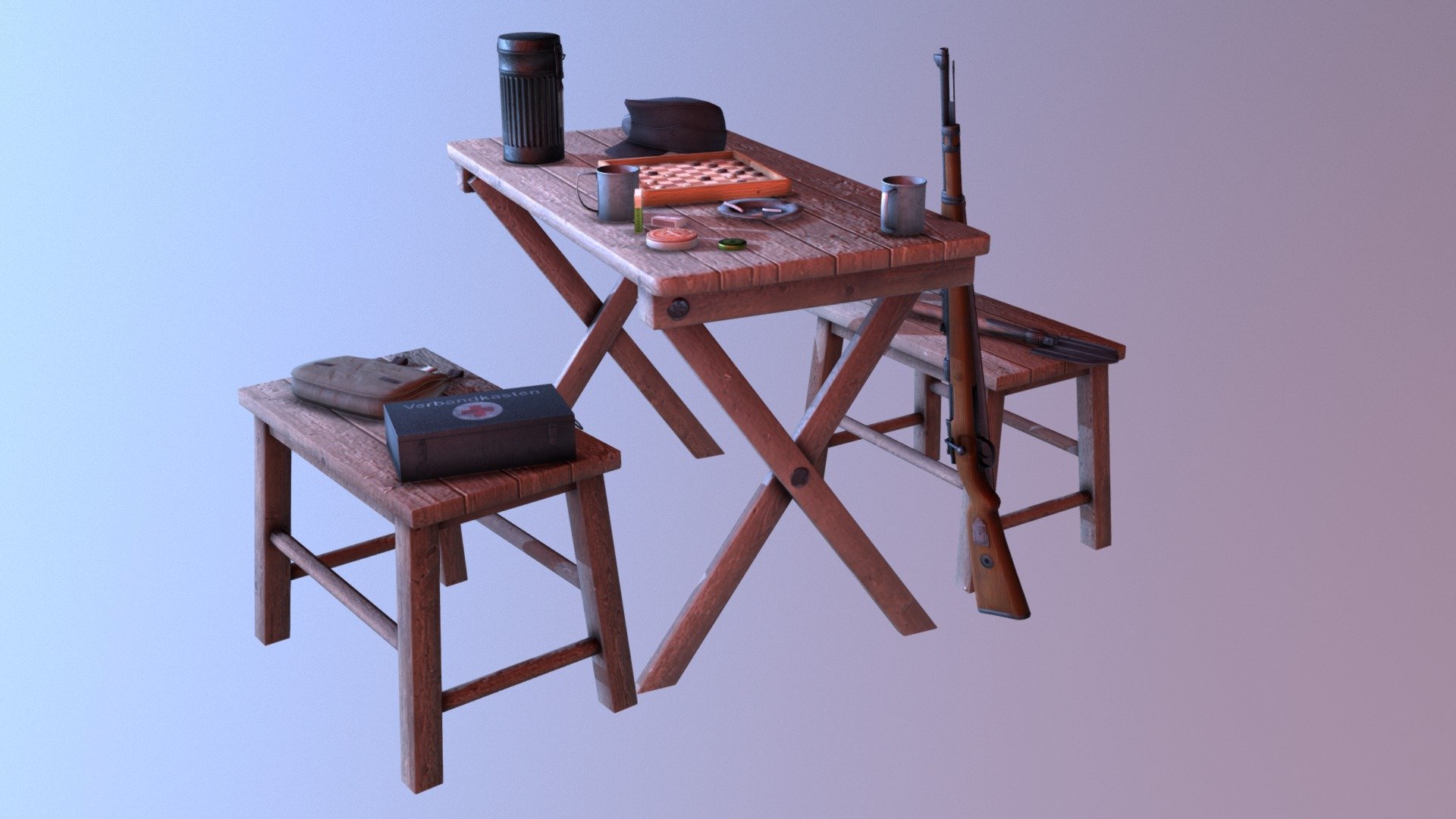WW2 Bunker table composition - 3D model by simkas 3d model