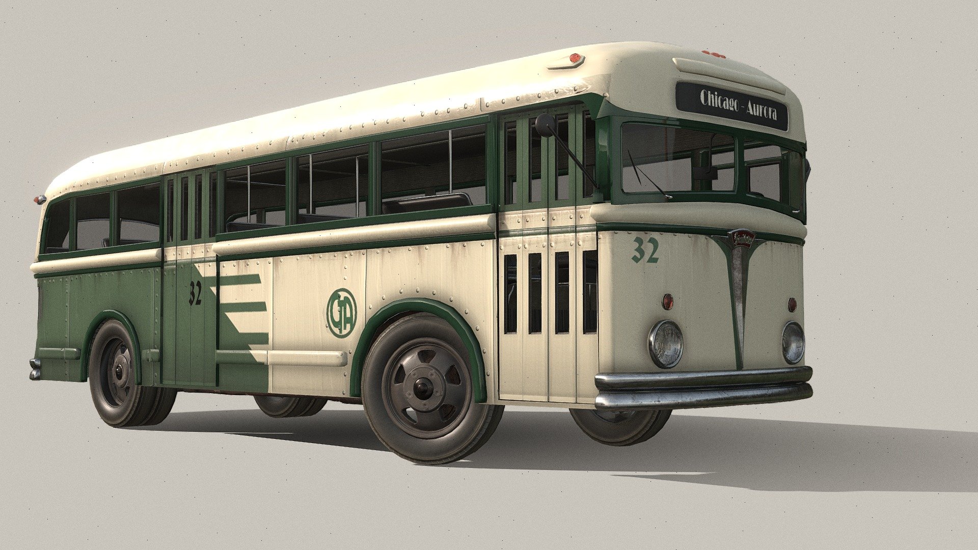 A bus based on the 1938 White Motor Company bus, found in cities like San Francisco and Chiacgo. Ambiguous branding, Latvian signs. 
Additional file includes textures, blend file and fbx file 3d model