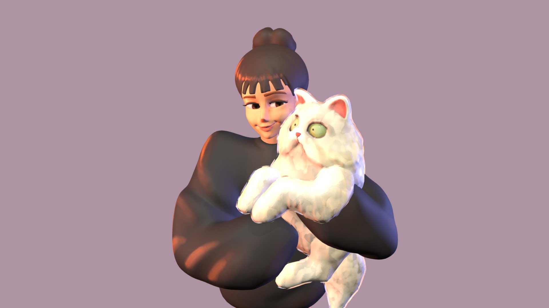 I am very satisfied with the gentle smile that I was able to give her. If you have a cat (or a dog), most of you might agree that they have come to mean so much in our lives.

Inspired by the beautiful art work by samdoesarts, check out more from his website !
 - Girl with a Cat - 3D model by Akiko.Tomiyoshi 3d model