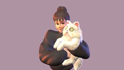Girl with a Cat cat, cute, pets, hug, cutegirl, stylizedcharacter, character, girl, blender, human