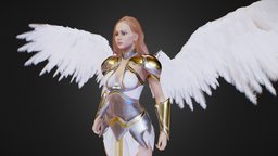 Etherial Angelic Female Warrior body, hair, armor, anatomy, full, armored, warrior, wings, legs, feather, details, angelic, femalecharacter, low-poly-game-assets, warrior-fantasy, substancepainter, character, low-poly, game, lowpoly, female, zbrush, warriors, female-model, gold, skin, gameready, warrior-character