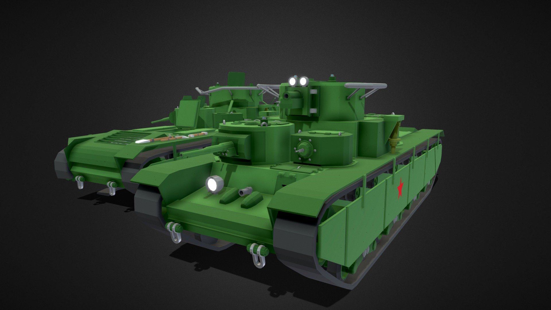 Low poly T-35


The T-35 was a heavy tank utilized by the Soviet Union during the interwar period and the early stages of the Second World War. It featured multiple turrets and earned the nickname &ldquo;land battleship