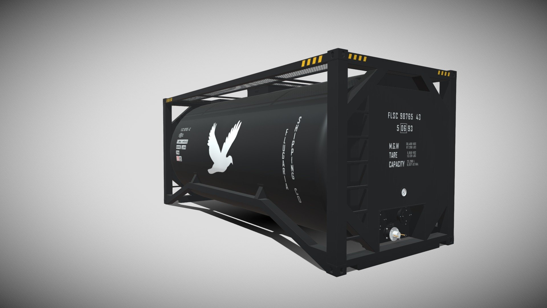 Detailed model of a 20ft Bitumen Tank Container, modeled in Cinema 4D.The model was created using approximate real world dimensions.

The model has 51,955 polys and 52,892 vertices.

An additional file has been provided containing the original Cinema 4D project files with both standard and v-ray materials, textures and other 3d export files such as 3ds, fbx and obj 3d model