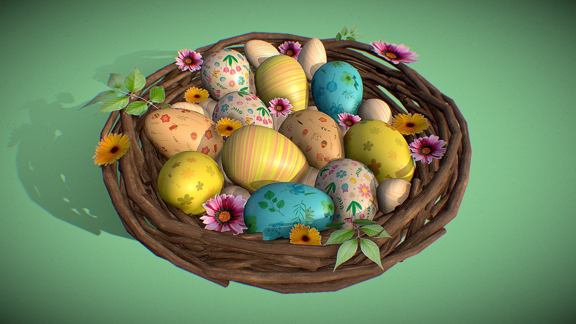 Discover the charm of Easter with our 3D model – an Easter Egg Composition nestled in a delicately crafted nest. Vibrant and intricately decorated eggs rest in the cozy embrace of the nest, adorned with intricate patterns and delightful pastel hues. This digital masterpiece captures the essence of the season, blending the warmth of spring with the joyous spirit of Easter 3d model