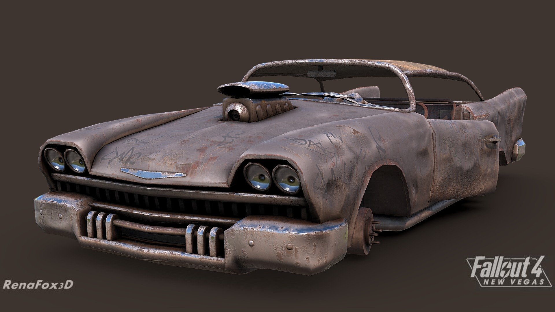 The Chosen One's car from Fallout 2, which was included in the original New Vegas as an easter egg, even though it just used a generic wreck model, for the mod, we've decided to give it a unique model.

Made with 3DSMax and Substance Painter - F4NV - Highwayman Wreck - 3D model by Renafox (@kryik1023) 3d model