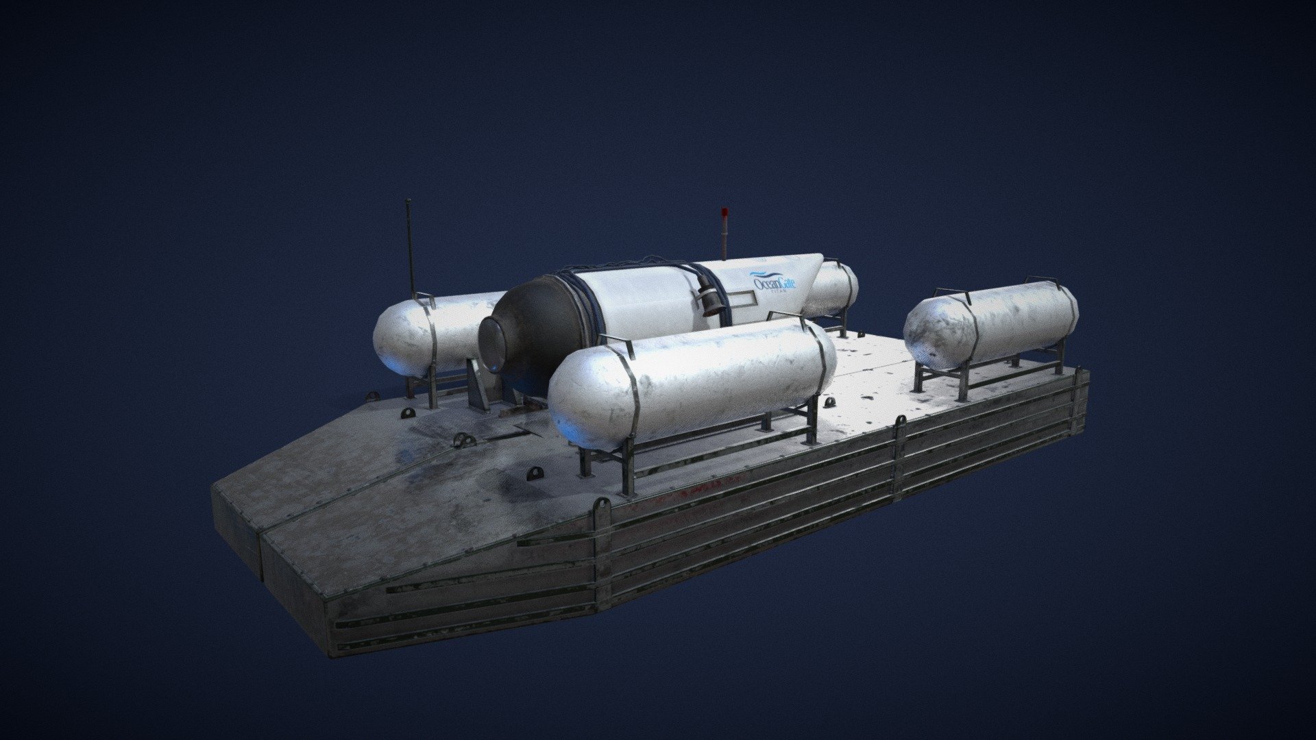 Submarine Titan (OceanGate)

Model made in 3ds max.

Textures made with substance 3d painter. 




Updated: Oxygen bottle and other small details.

Updated: Platform (Modeled separately.).

Rest in peace 3d model