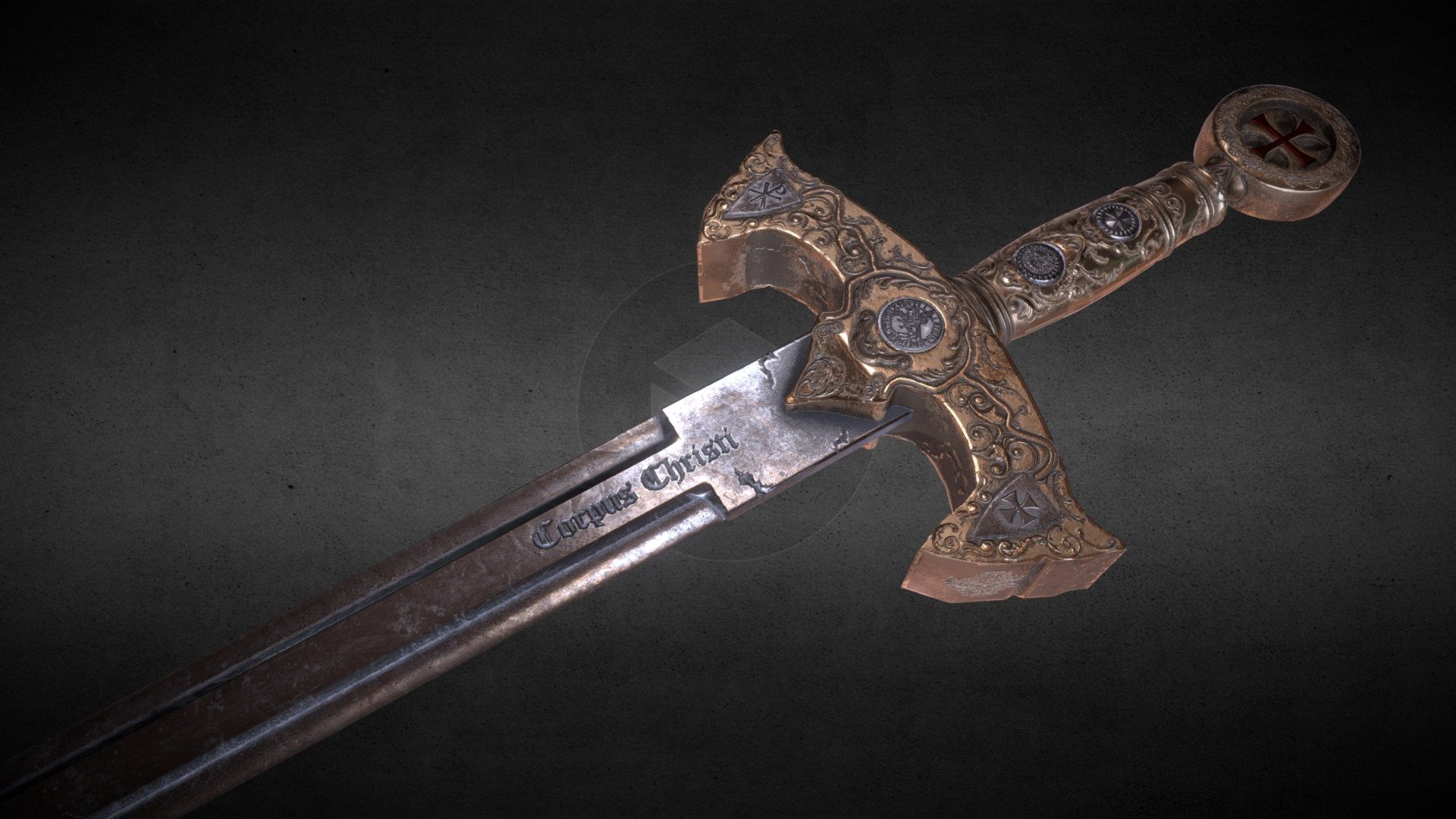 I have not made a sword in a while, so this is the latest edition. This is a knights templar sword, made in blender, sculpted details were made in Zbrush and finally textured in Substance Painter. I had a lot of fun making this, after watching the Da Vinci Code, when talking about the knights templar, I had to make their sword 3d model