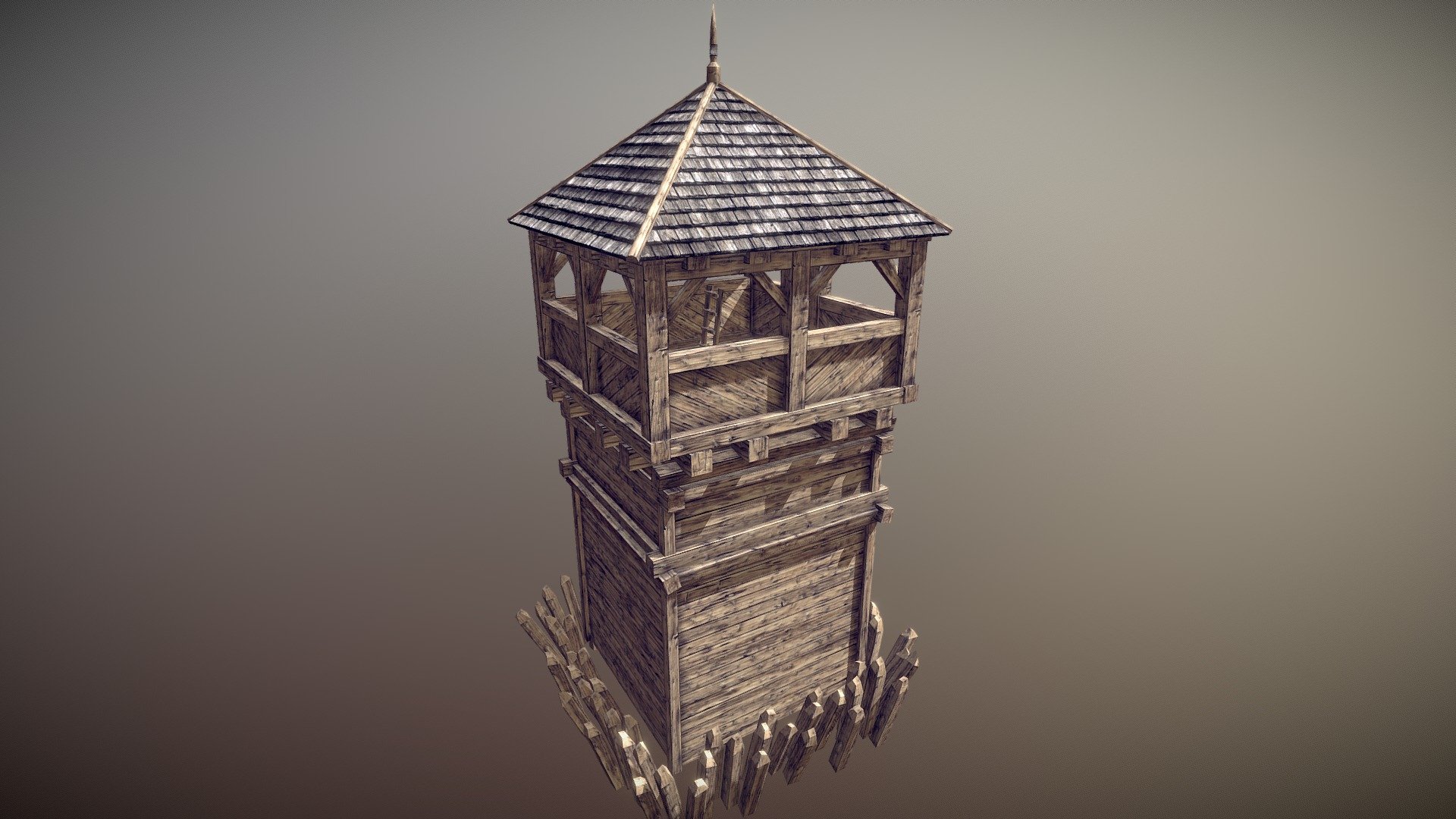 Defence Tower for a city builder game set in the time of the first colonial settlements in America - LV2 Defence Tower Mesh - 3D model by Jonny Shields (@jonnyshields) 3d model