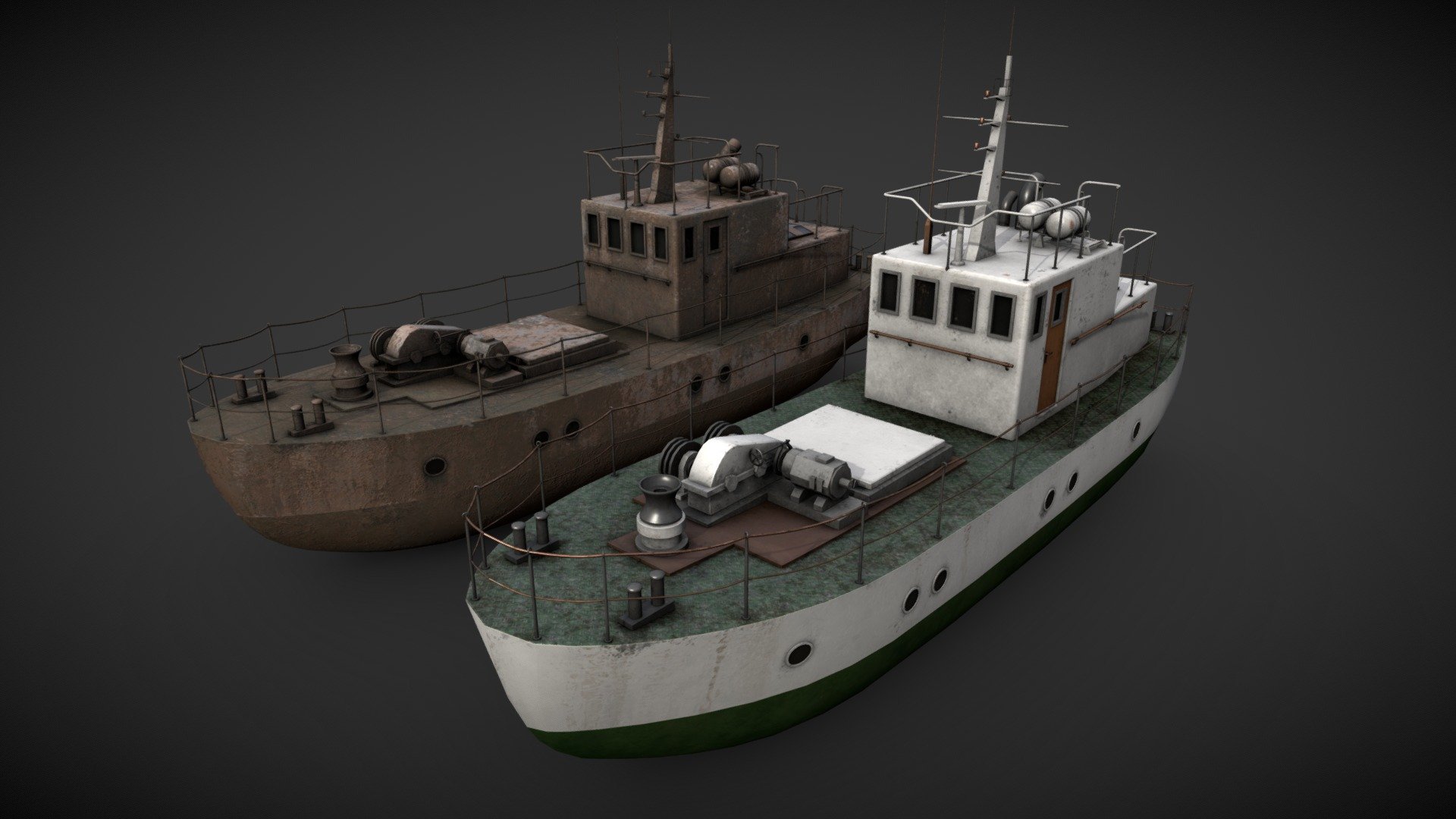 Old river boat for industrial visualizations 

Painted and heavy rusted 

4k PBR png textures included 

Non overlapping UVs 3d model