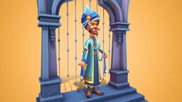 Cartoony Character sculpt, indian, medieval, posed, low-poly-model, pbr-texturing, cartoon, royal