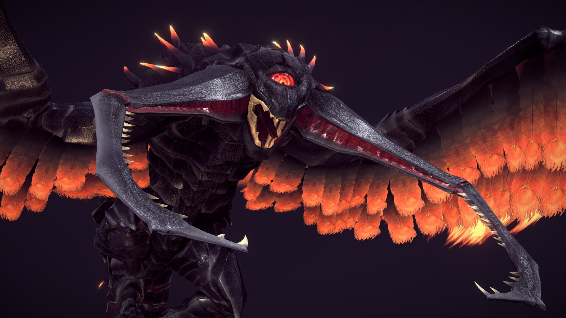 The flying nightmare ! It usually dwells in volcanic areas.
However it will look for tasty preys quite far from its nest. Watch the sky travelers !  - Death from above - 3D model by Thomas Veyrat (@veyratom) 3d model