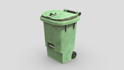 Dirty Waste Bin wheel, green, dump, recycling, dumpster, trash, garbage, dirty, waste, recycle, bin, box, container