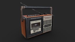 Radio cassette music, videogame, prop, photorealistic, old, game-ready, musicbox, cassette, radiostation, music-player, substancepainter, substance, gameasset, radio