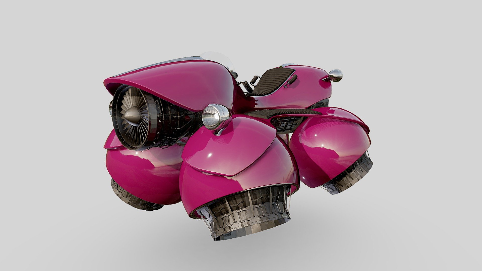 Here is a retro-futurist hovercraft or space motorcycle 3d model