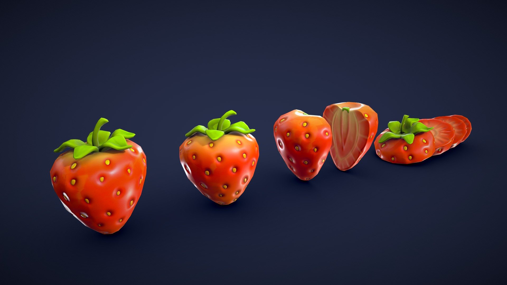 This asset pack contains 8 different strawberry meshes. Whether you need some fresh ingredients for a cooking game or some colorful props for a supermarket scene, this 3D stylized strawberry asset pack has you covered! 🍓

Model information:




Optimized low-poly assets for real-time usage.

Optimized and clean UV mapping.

2K and 4K textures for the assets are included.

Compatible with Unreal Engine, Unity and similar engines.

All assets are included in a separate file as well.
 - Stylized Strawberry - Low Poly - Buy Royalty Free 3D model by Lars Korden (@Lark.Art) 3d model