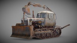 DT-75 rusted diesel tractor grey iv7