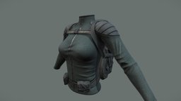Female Survival Combat Top With Backpack green, camping, fashion, girls, jacket, top, clothes, sports, with, survival, combat, backpack, tactical, womens, wear, trekking, character, pbr, low, poly, female