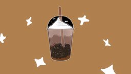 Stylized Coffee boba drink, food, boba, stars, stylized