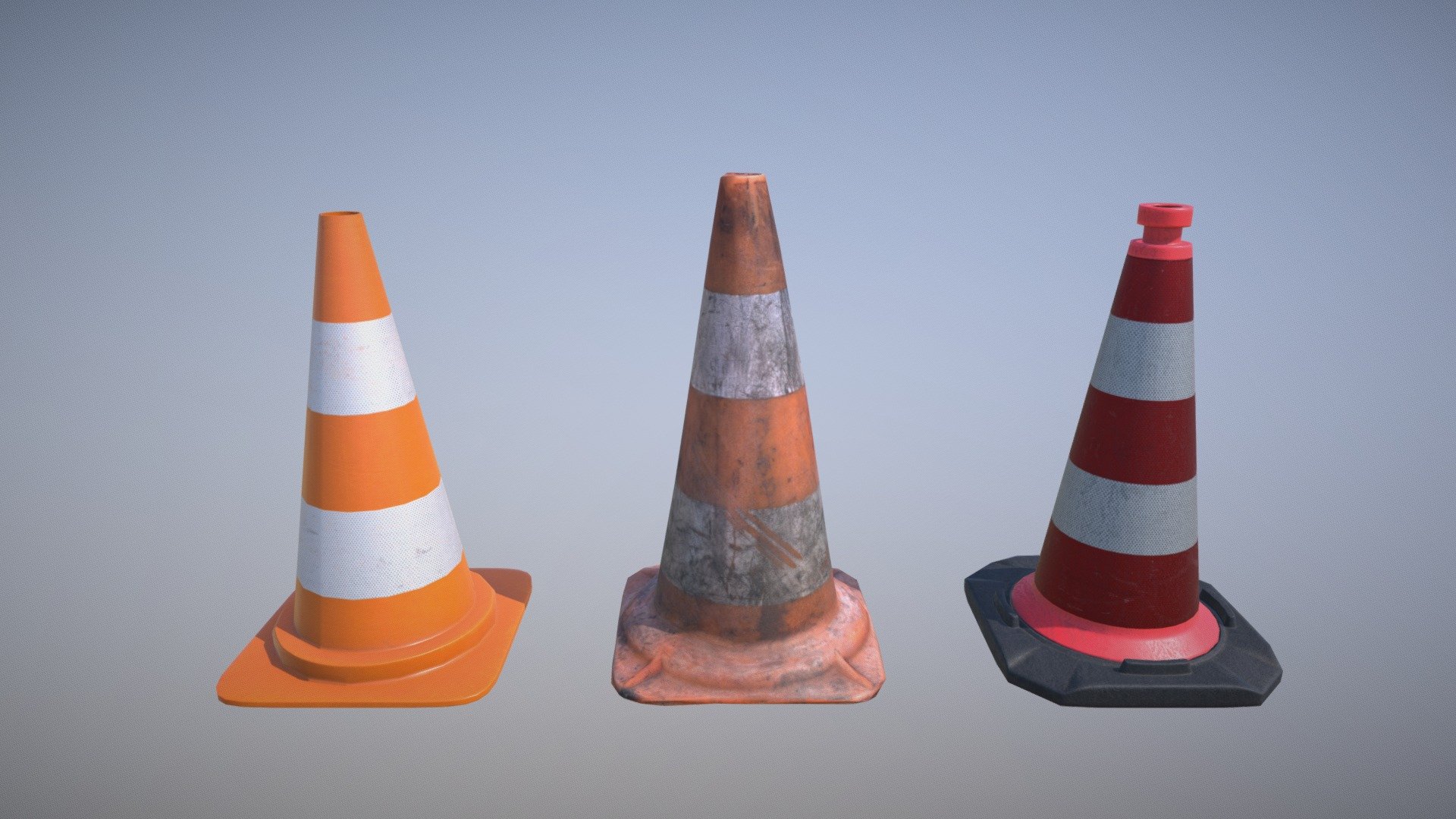 Trafic Cone / Pilon pack of three models, 2 modelled, 1 photoscanned. 360 Degrees, cleaned, decimated, UV’ed &amp; PBR Textured.
Texture Set




2048x2048 / PNG

Albedo (Diffuse) / Roughness / Normal (OpenGL) / Ambient Occlusion / Metallic (if Applicable)

Additional information




Real World Scale

Z up

Free of all legal issues as all branding and labels are made up, adjusted or removed.

Additional files




None

Disclaimer
If you need any support or assistance, or have feedback/questions, you can comment below or mail me and I will respond as quickly as possible.
High Poly Scan and Texture available upon request. 

Check out my other models and photoscans by following the link below.

Contact: hello@notoir.xyz 

More: https://notoir.xyz/featured-links/

Follow me on:
Instagram
Twitter
Artstation - [PACK] Traffic Cones Pilons / LP / PBR - Buy Royalty Free 3D model by NOTOIR.XYZ (@Notoir) 3d model