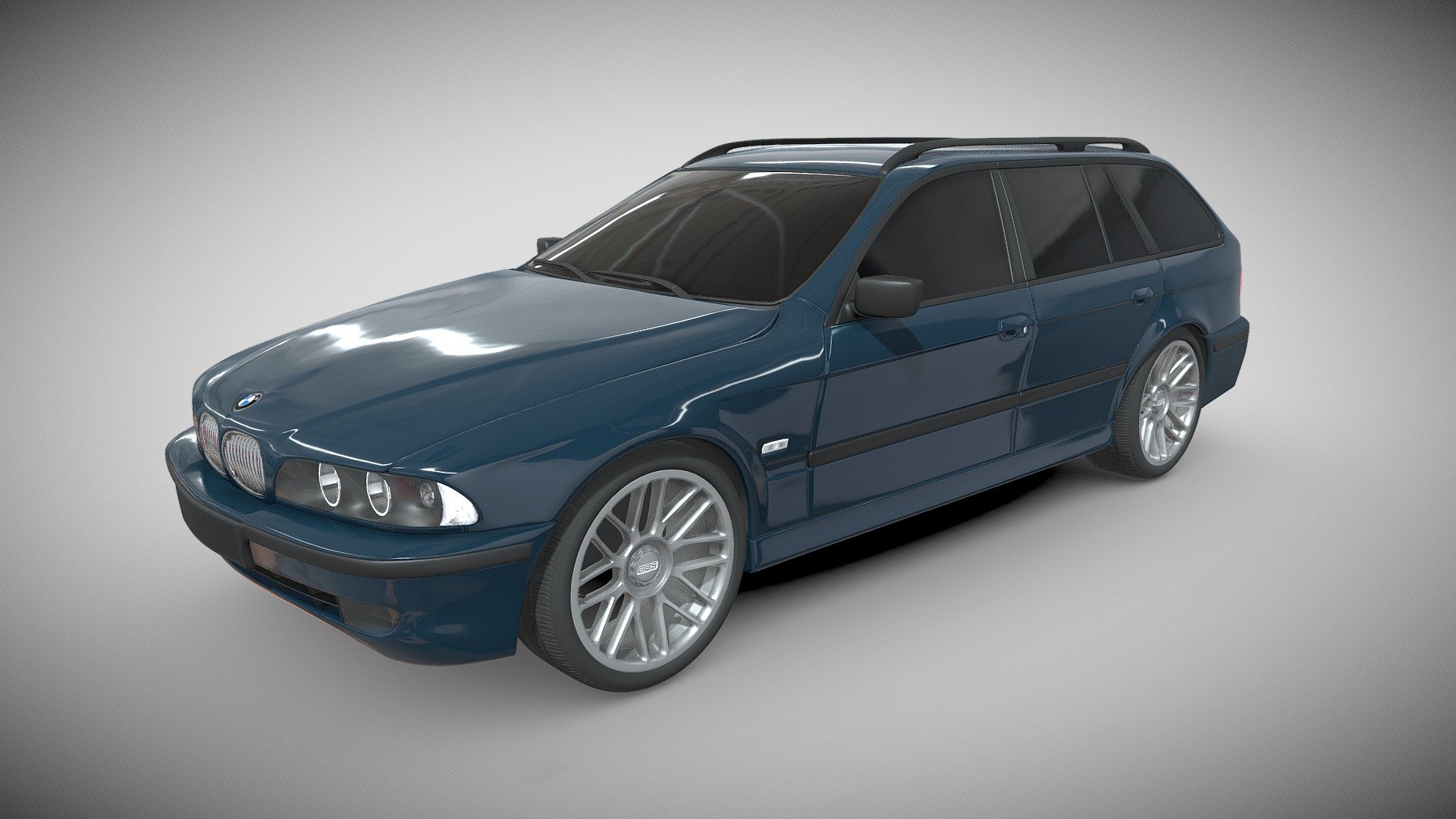 A model of a BMW 540i touring E39 1997 on BBS Rims (Model 301). Made in Blender, no interior 3d model