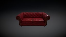 Vintage leather couch room, red, leather, couch, vintage, living, old, modeling, 3d