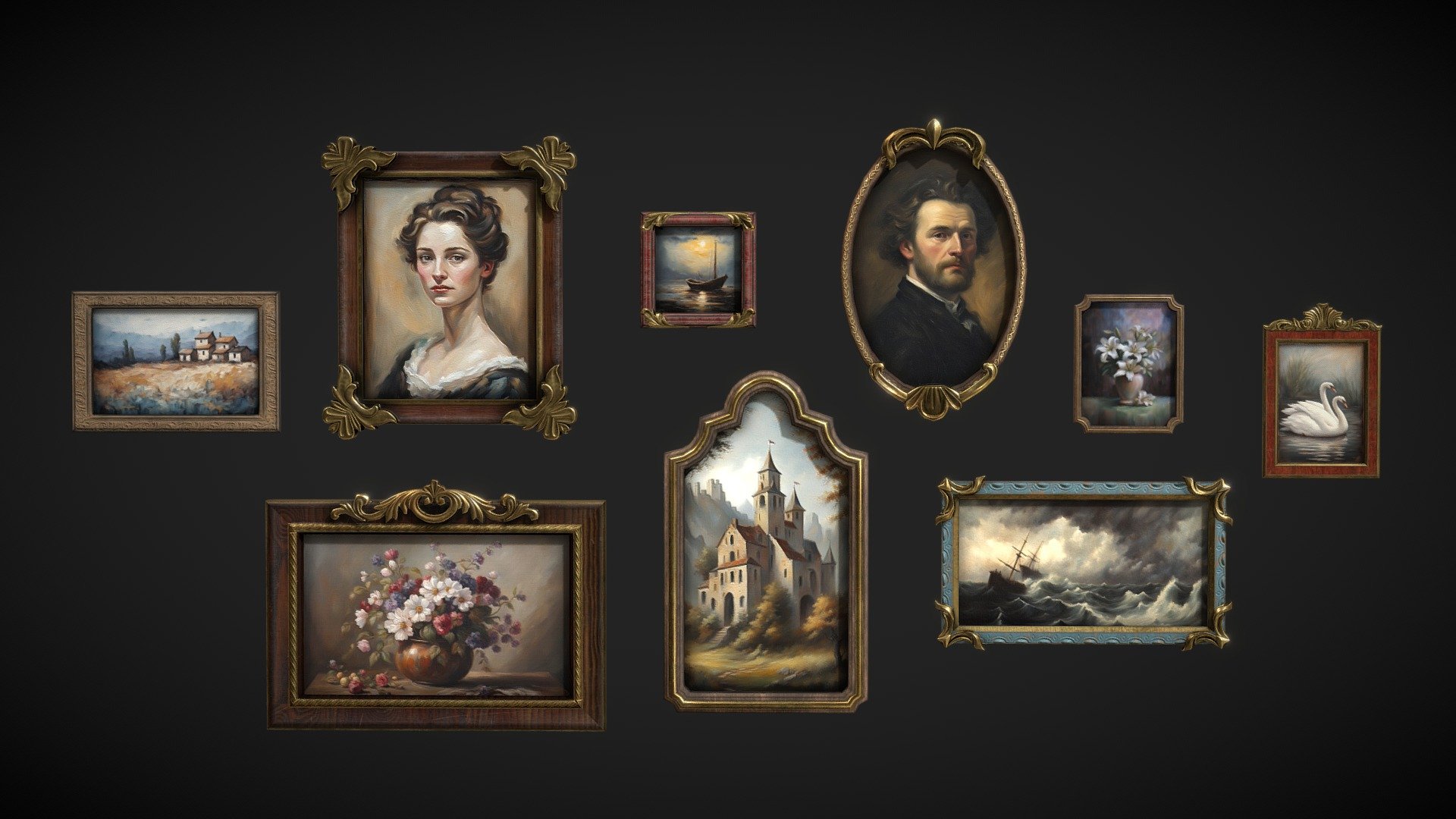 Paintings Wall Decorations - low poly pack

Triangles: 5.8k
Vertices: 3k

4K Textures and separate models in additional file.

Commercial use*

My models cannot be included in an asset pack or sold at any sort of asset/resource marketplace.* - Paintings Wall Decorations - low poly pack - Buy Royalty Free 3D model by Karolina Renkiewicz (@KarolinaRenkiewicz) 3d model