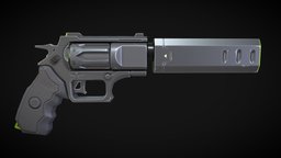 SciFi Revolver high, revolver, realtime, bake, weapon, game, scifi, low, stylized, gun, textured, guns