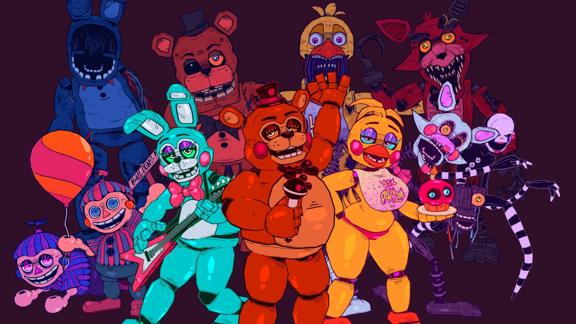 NO PLACE TO RUN, and exactly one place to hide.

Here they are, a continuation of my previous FNaF 1 models, FNaF 2!
Took over 4 months to complete, was a really fun project.

This pack includes:




Toy Freddy

Toy Bonnie

Toy Chica

Mangle

Balloon Boy

Puppet

JJ

Withered Freddy

Withered Bonnie

Withered Chica

Withered Foxy

Withered Golden Freddy

Shadow Freddy

Shadow Bonnie

Purple Guy Animatronic (Inspired by the hoax)

Each character is weight painted and some include shape keys, each character has a singular 2k texture. Made in Blender!

Feel free to port to games and such, don't give out the raw model files!
And please CREDIT ME!

Five Nights at Freddy's is owned by Scott Cawthon - Retro Five Nights at Freddy's 2 - Buy Royalty Free 3D model by VibaPop 3d model