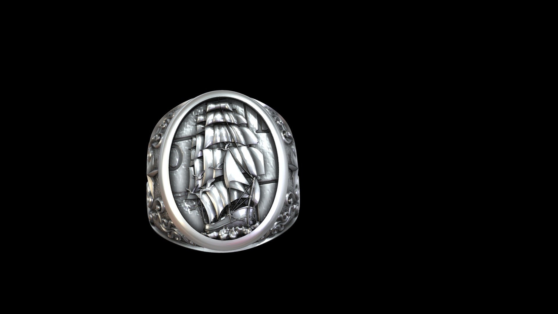 Ring with a sailboat on the top and floral pattern on the sides. Sizes 8-13 free on demand - Ring Sailboat - Buy Royalty Free 3D model by jewelmodel.net (@iCADs) 3d model