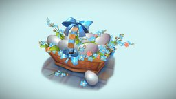 Easter eggs basket, flowers, spring, easter, eggs, sketchfabweeklychallenge, handpainted